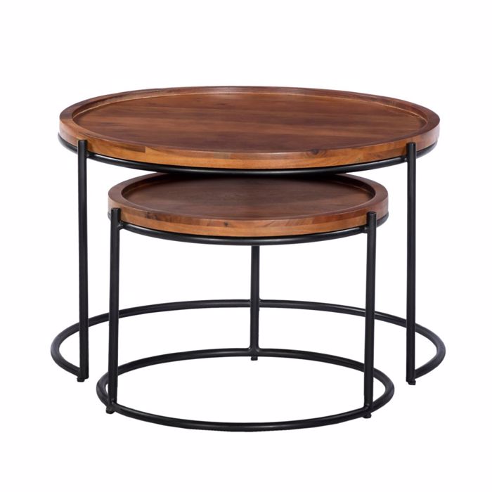 Liberta - Maison CELLINI Σετ των 2 Coffee Table Καρυδί Ανοιχτό/Μαύρο Φ70x43cm 04-1049 Liberta - Maison CELLINI Set ton 2 Coffee Table Karudi Anoixto/Mavro F70x43cm 04-1049